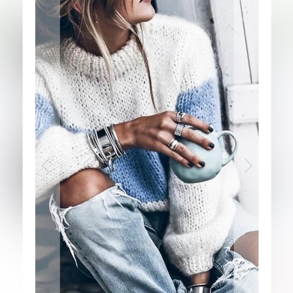 Lascana Venus Color Block Sweater Cream/Blue Stripe Sz Medium - Picture 3 of 13